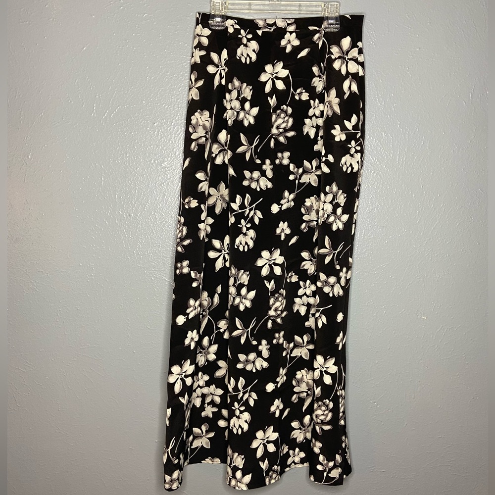 Long Floral Black and White Skirt